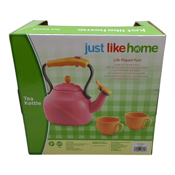 Just Like Home Tea Kettle Toy Set W/ Cups Kids Ages 3+ Pink/Orange Fun Role-Play - Picture 2 of 9